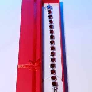 Sterling Silver W/ Deep Red & Clear CZ (7 Inches)